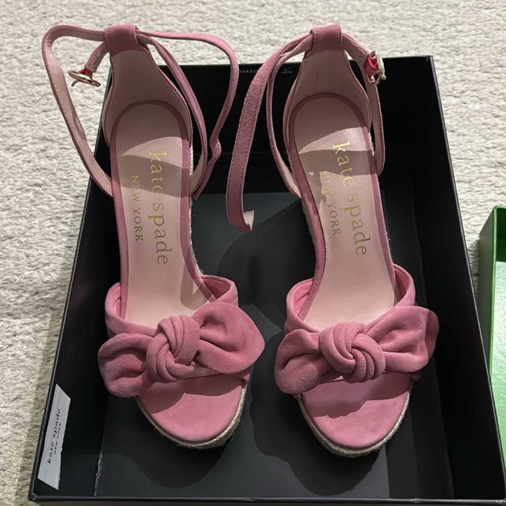 Kate Spade Wedges in pink suede and tan, brand new